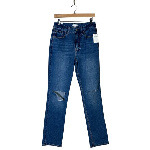 Good American Straight Jeans Womens 6 Medium Wash Distressed High Rise Stretch - Picture 1 of 8